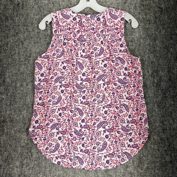 LOFT Shirt Womens Small‎ Floral Red Sleeveless Button Up Scoop Neck Cottagecore - Picture 2 of 8